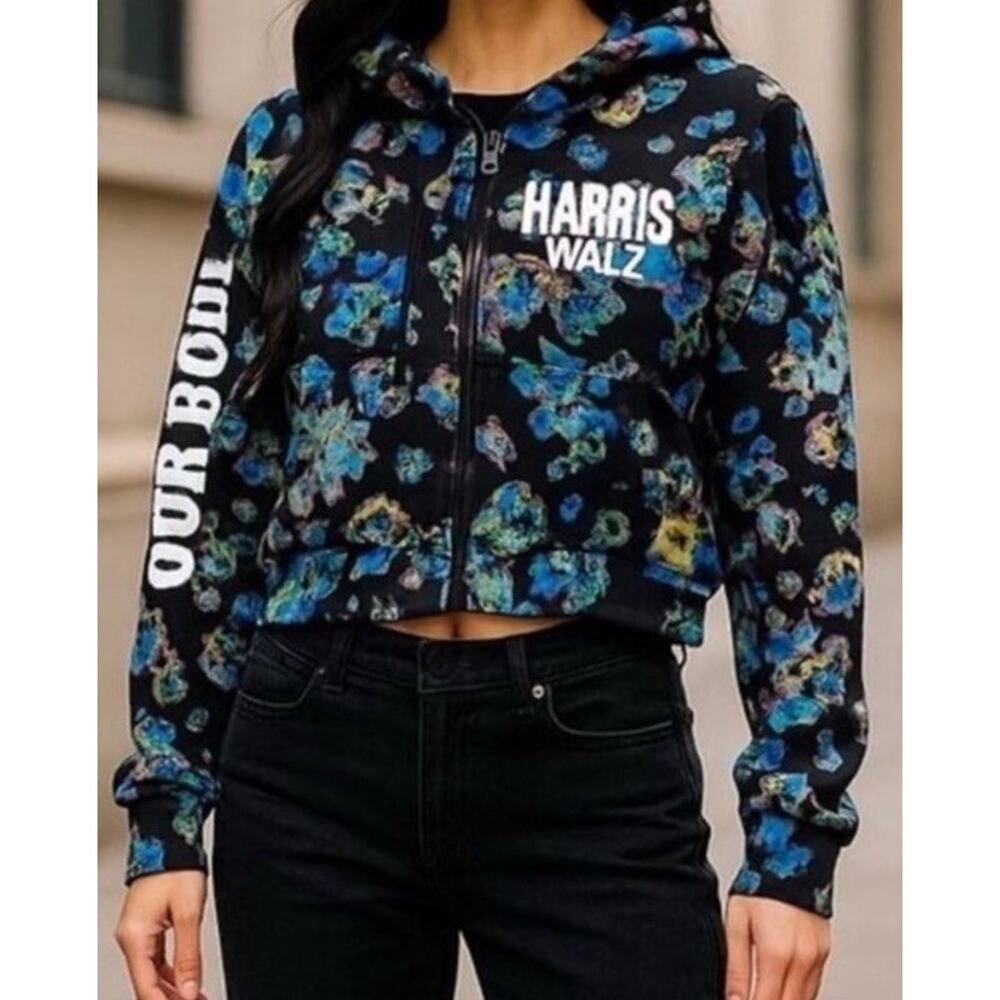 Ulla Johnson Harris Walz Size Large Our Bodies Our Votes Floral Hoodie Black